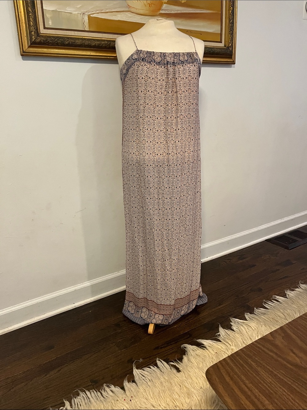 Vince Beige Maxi Skirt with Navy Border